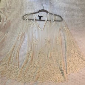 Lace Embroidered Mesh Tunic Dress
